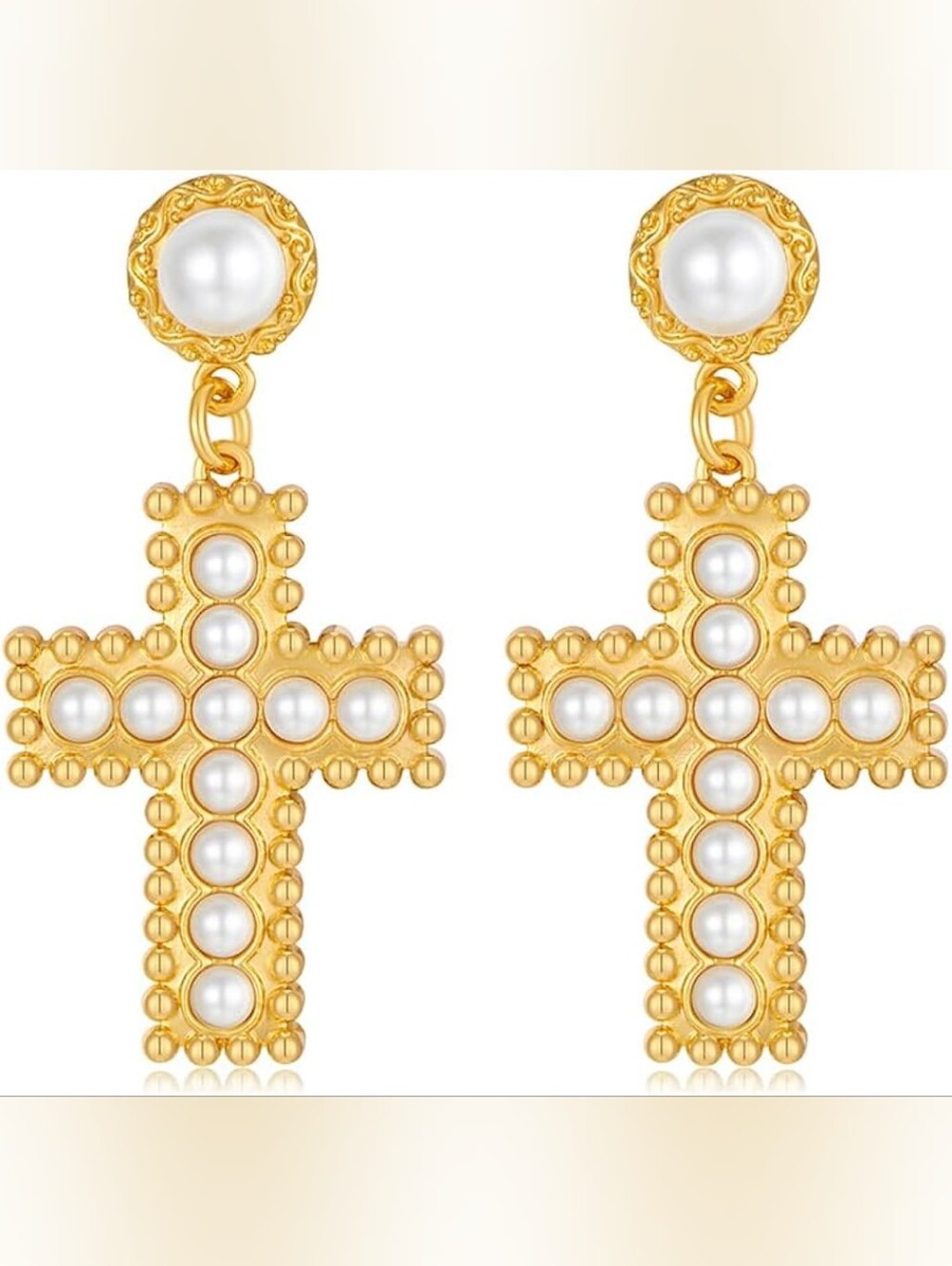 Cross Frame Earrings Pearl Statement Lightweight